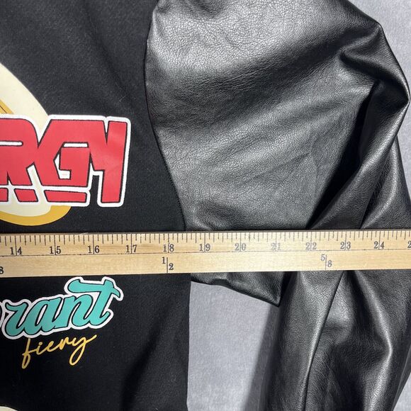 Shein Varsity Jacket Women's 6/Medium Black Coolane Letter Pure Leather Sleeve - Picture 6 of 7